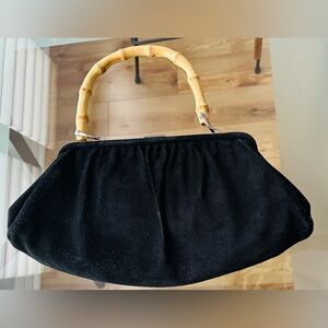 Banana Republic Black and Tan Clutch with Elegant Bamboo Handle